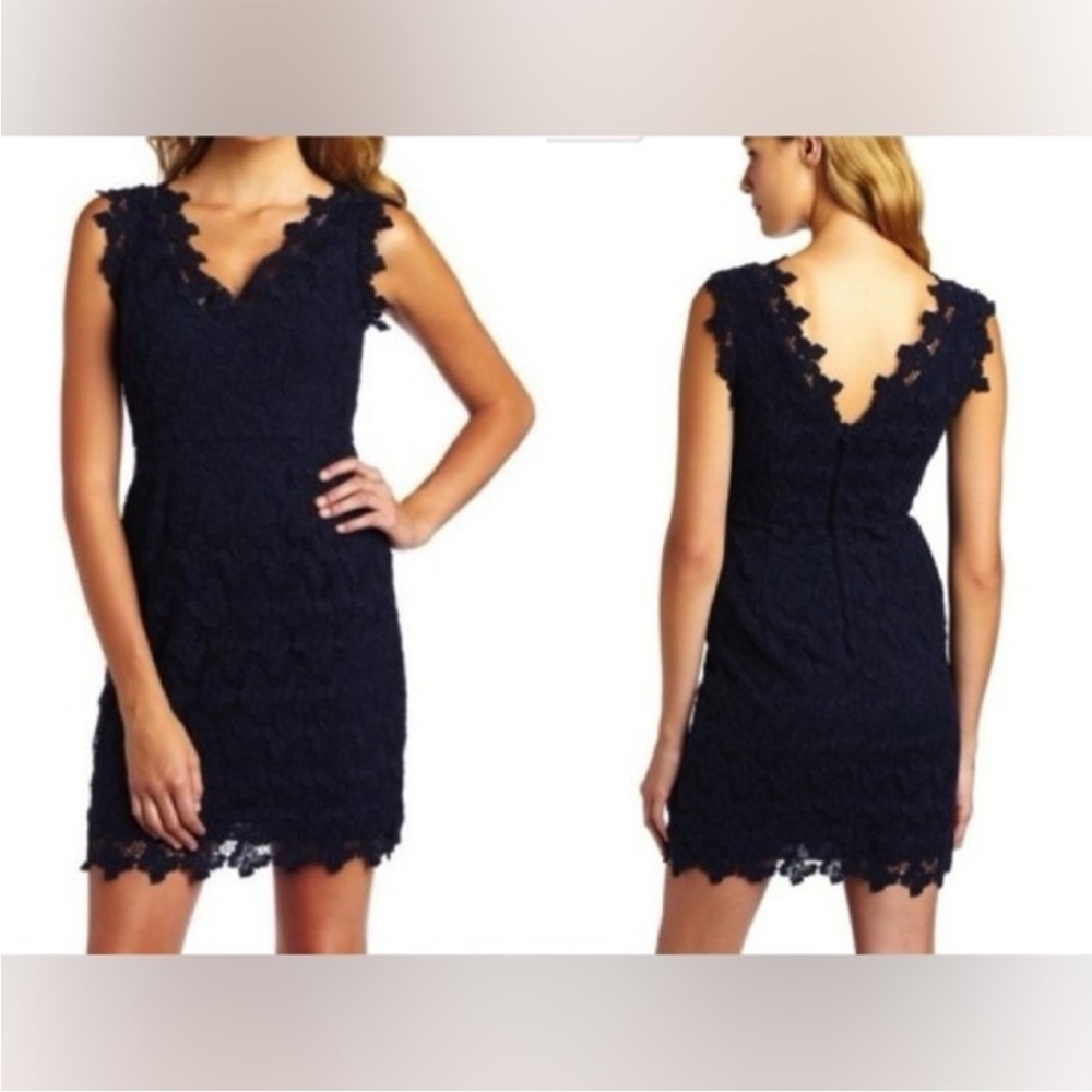 LILLY PULITZER SZ 12 NAVYโ BLUE REEVE PAPILLON BUTTERFLY LACE DRESS WOMEN